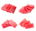 Collage with fresh tuna sashimi isolated on white Royalty Free Stock Photo