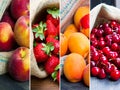 Collage fruit in jute bags