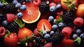 Collage of fruits and berries in close-up background