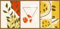 Collage of fruits and geometric shapes. Bright vintage illustration with passion fruit, grapefruit, plant.