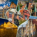 Collage of Gdansk architecture of historical city Poland