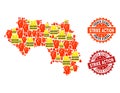 Collage of Gilet Jaunes Protest Map of French Guinea and Strike Action Stamps