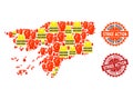 Collage of Gilet Jaunes Protest Map of Guinea-Bissau and Strike Action Stamps