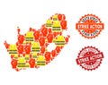 Collage of Gilet Jaunes Protest Map of South African Republic and Strike Action Stamps