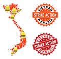 Collage of Gilet Jaunes Protest Map of Vietnam and Strike Action Stamps Royalty Free Stock Photo