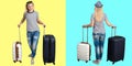 A woman with suitcases goes on a travel. Royalty Free Stock Photo