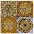 Collage, golden art nouveau pattern seen through kaleidoscope
