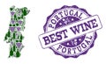 Collage of Grape Wine Map of Portugal and Best Wine Stamp
