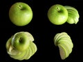 Collage green apple isolated on a black background