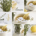 Collage green tea with fresh thyme and lemon