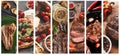 Collage of grilled meat meals on dark background Royalty Free Stock Photo