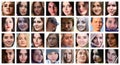 Collage group portraits of young caucasian girls for social media network. Set of square female avatar isolated on a white