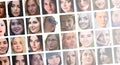 Collage group portraits of young caucasian girls for social media network. Set of square female avatar isolated on a white