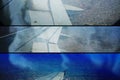 collage grunge of aeroplane smoke on fire landing