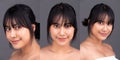 Collage Half body Face of Asian Indian tanned skin woman shows beautiful smile happy lips Royalty Free Stock Photo