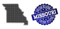 Collage of Halftone Dotted Map of Missouri State and Grunge Stamp Watermark Royalty Free Stock Photo