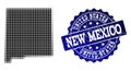 Collage of Halftone Dotted Map of New Mexico State and Grunge Stamp Watermark