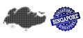 Collage of Halftone Dotted Map of Singapore and Grunge Stamp Watermark