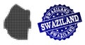 Collage of Halftone Dotted Map of Swaziland and Grunge Stamp Watermark