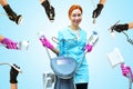 Collage of handpieces for carrying out hardware slimming procedures in a spa salon. Royalty Free Stock Photo