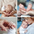 Collage of happy mother with newborn son