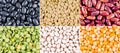 Collage of haricot beans, peas and lentil Royalty Free Stock Photo