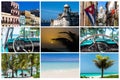 Collage from Havana Cuba with architecture beach and classic cars Royalty Free Stock Photo