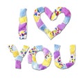 Collage I love you with heart sign made of paper