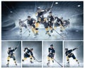 Collage about ice hockey players in action. Royalty Free Stock Photo