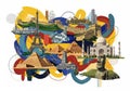 Collage of iconic landmarks against a Royalty Free Stock Photo