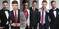 Collage image of six different elegant young men wearing suits Royalty Free Stock Photo