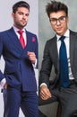 Collage image of two young casual mens posing in suit Royalty Free Stock Photo