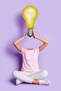 Collage image of young lady connect light bulb to herself think creative improve mind memory