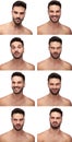 Collage image of a sexy man making different faces