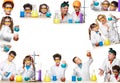 The collage from images of boys and girls as chemist doing experiment Royalty Free Stock Photo