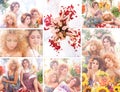 A collage of images with young women with flowers Royalty Free Stock Photo