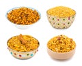 Collage of Indian Namkeen Food Crunchy Mixture or Sev in Vintage Bowl Royalty Free Stock Photo