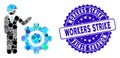 Collage Industrial Gear Engineer Icon with Textured Workers Strike Seal