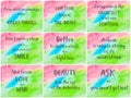 Collage of Inspirational messages over abstract water color backgrounds