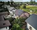 Collage of installation and ready solar panels on the roof of house. Royalty Free Stock Photo