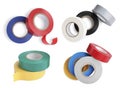 Collage with insulating tapes in different colors on white background Royalty Free Stock Photo