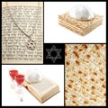 Collage of jewish religious holiday attributes-Torah,Magen David