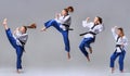 The collage of karate girl with black belt Royalty Free Stock Photo