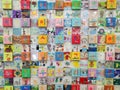 Collage of kids` drawings and korean characters in the form tiles at the Odusan Unification Tower- Paju, Gyeonggi-do Province