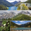 Collage Kolsay lake in Tien-Shan mountains, Kazakhstan Royalty Free Stock Photo