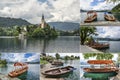 Collage of landmarks of Bled lake and town, Slovenia