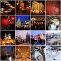 Collage of landmarks in winter Prague