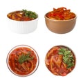 Collage of lecho in bowls on white background