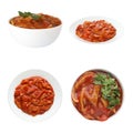 Collage of lecho in bowls on white background, top and side views