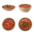 Collage of lecho in bowls on white background, top and side views